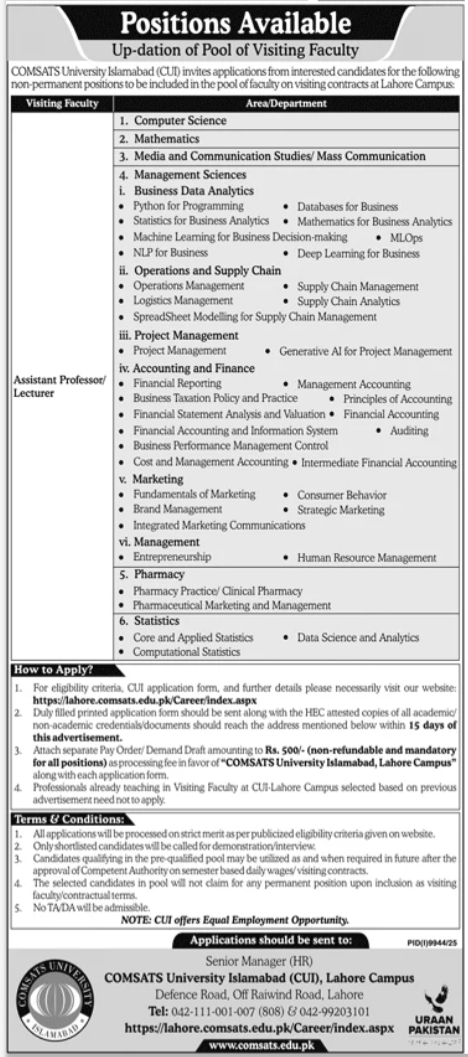 Comsats Institute Of Information Technology Job Lahore Job — original advertisement