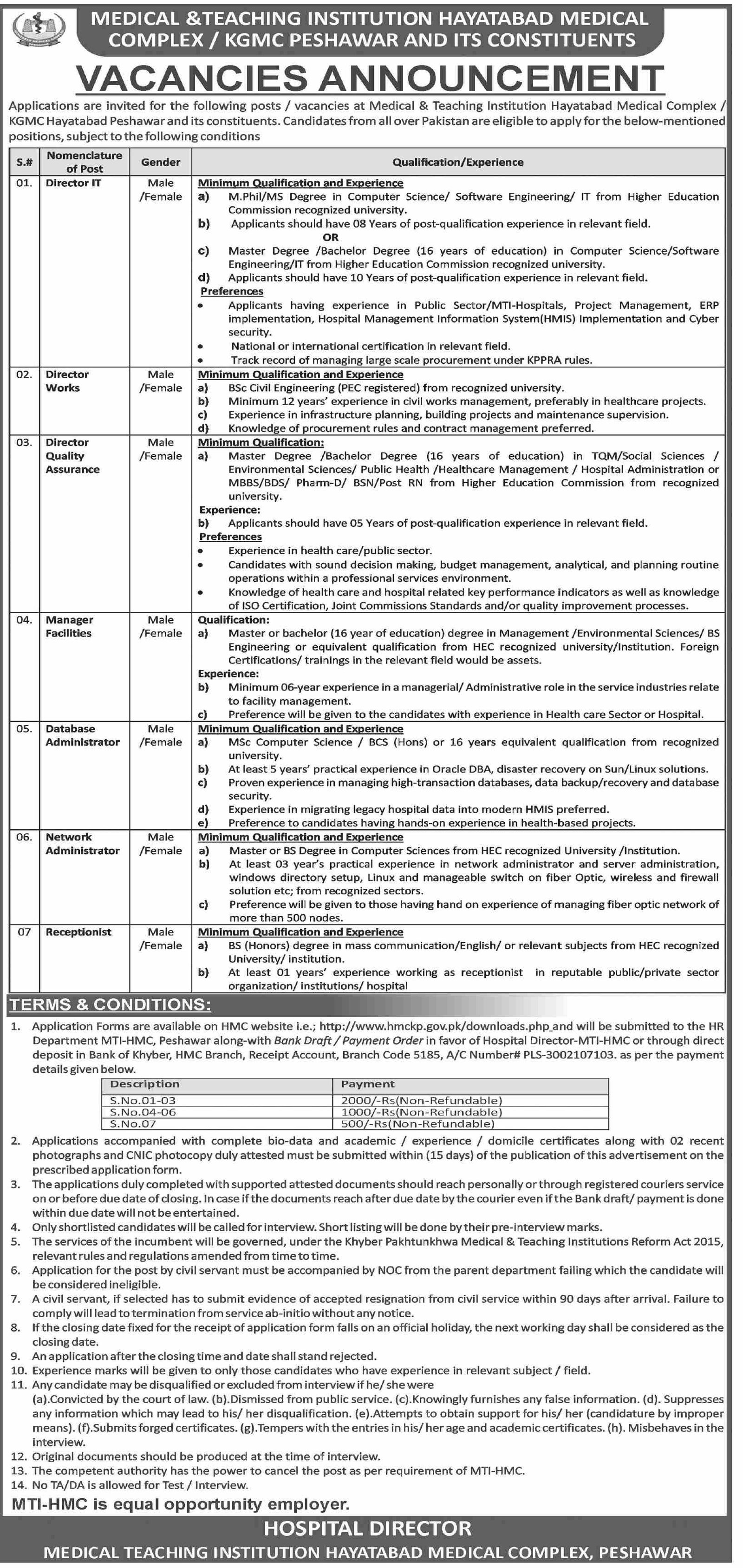 Hayatabad Medical Complex HMC KGMC Jobs 2026 — original advertisement