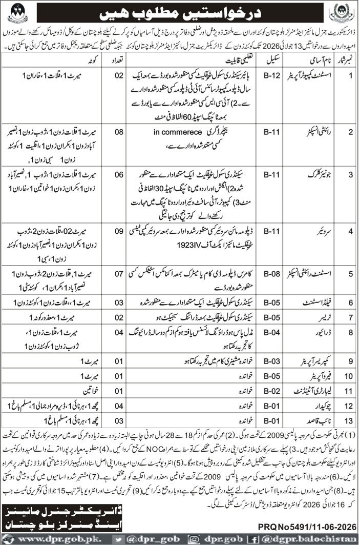Directorate General Mines & Minerals Quetta Jobs 2026 — original advertisement