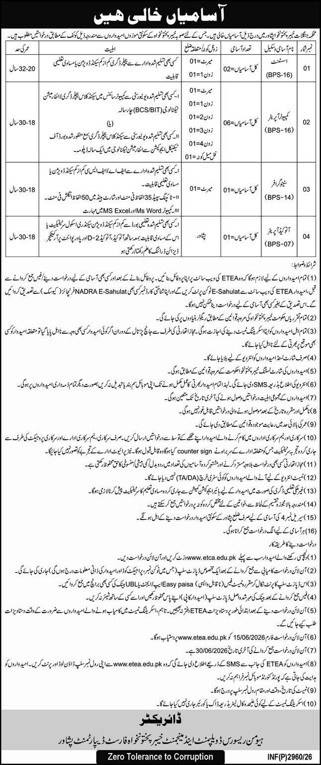 Forest Department Peshawar Jobs 2026 — original advertisement
