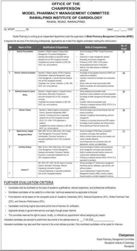 Rawalpindi Institute of Cardiology (RIC) Jobs 2026 — original advertisement