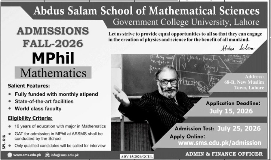 Admission Open In Government College University (GCU) Lahore — original advertisement