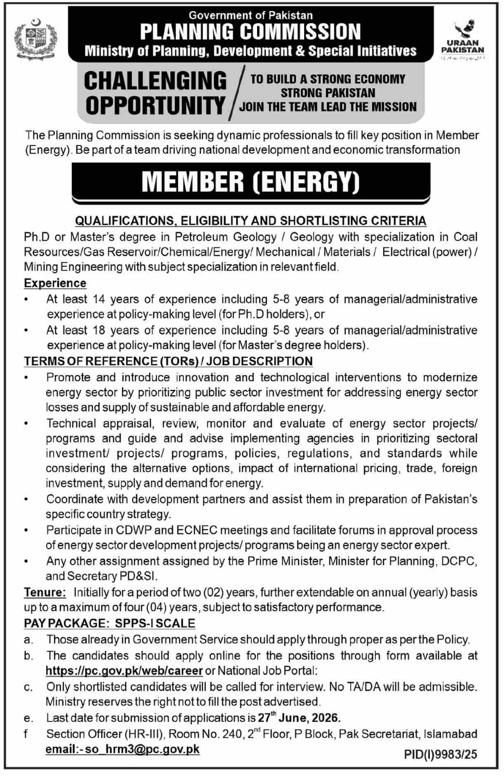 Planning Commission Islamabad Jobs 2026 — original advertisement