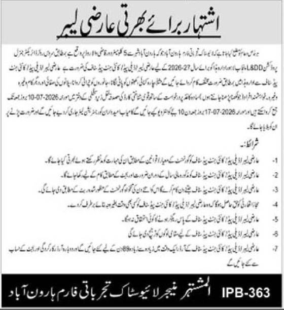 Livestock Experimental Farm Haroonabad Jobs 2026 — original advertisement