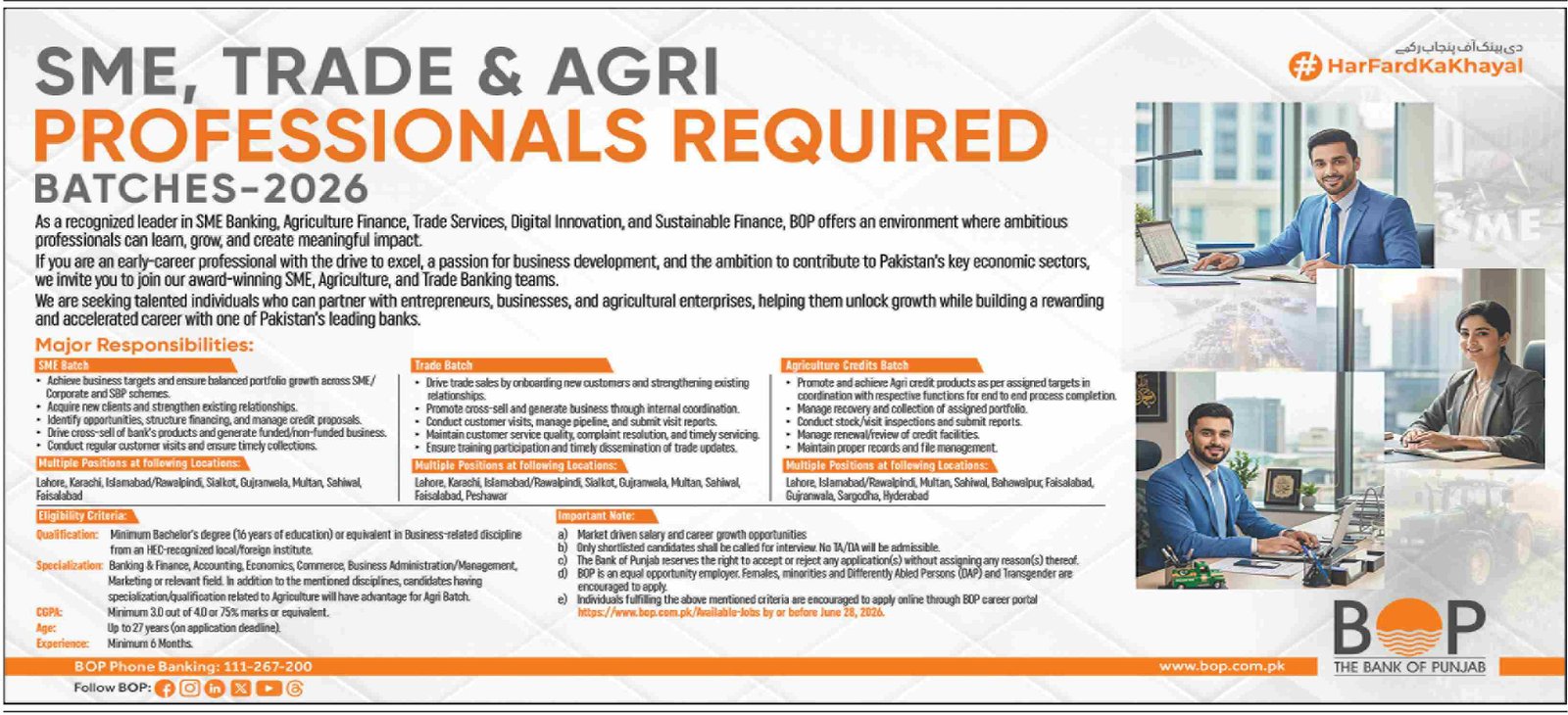 The Bank Of Punjab BOP Jobs 2026 — original advertisement