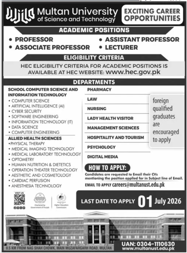 Multan University Of Science & Technology Jobs 2026 — original advertisement