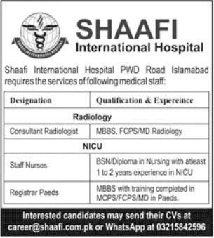 Shaafi International Hospital Islamabad Jobs 2026 — original advertisement