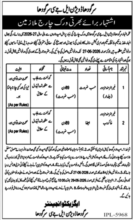 Anhar Department Sargodha Jobs 2026 — original advertisement