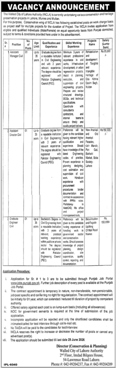 Walled City Of Lahore Authority Multan Jobs 2026 — original advertisement