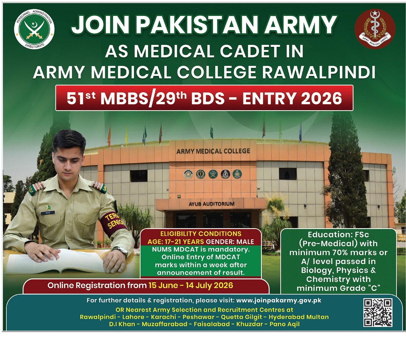 Medical Cadet Jobs At Pakistan Army 2026 — original advertisement