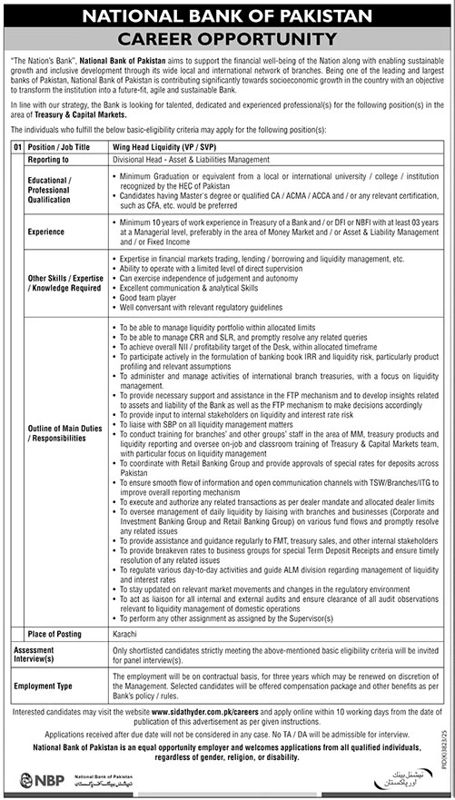 National Bank Of Pakistan NBP Karachi Jobs 2026 — original advertisement
