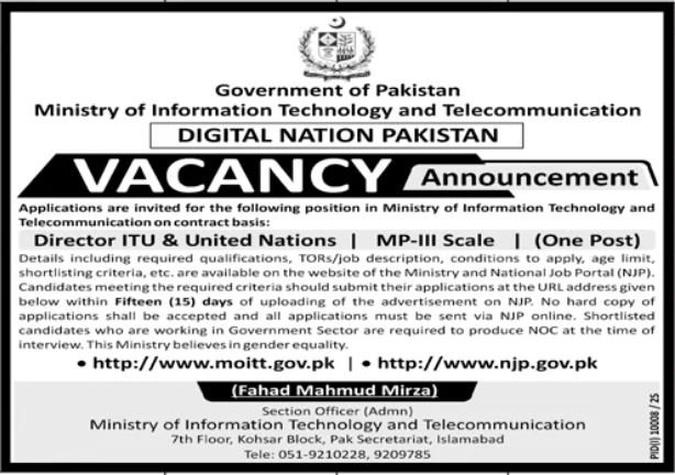 Ministry of Information Technology And Telecommunication Job — original advertisement