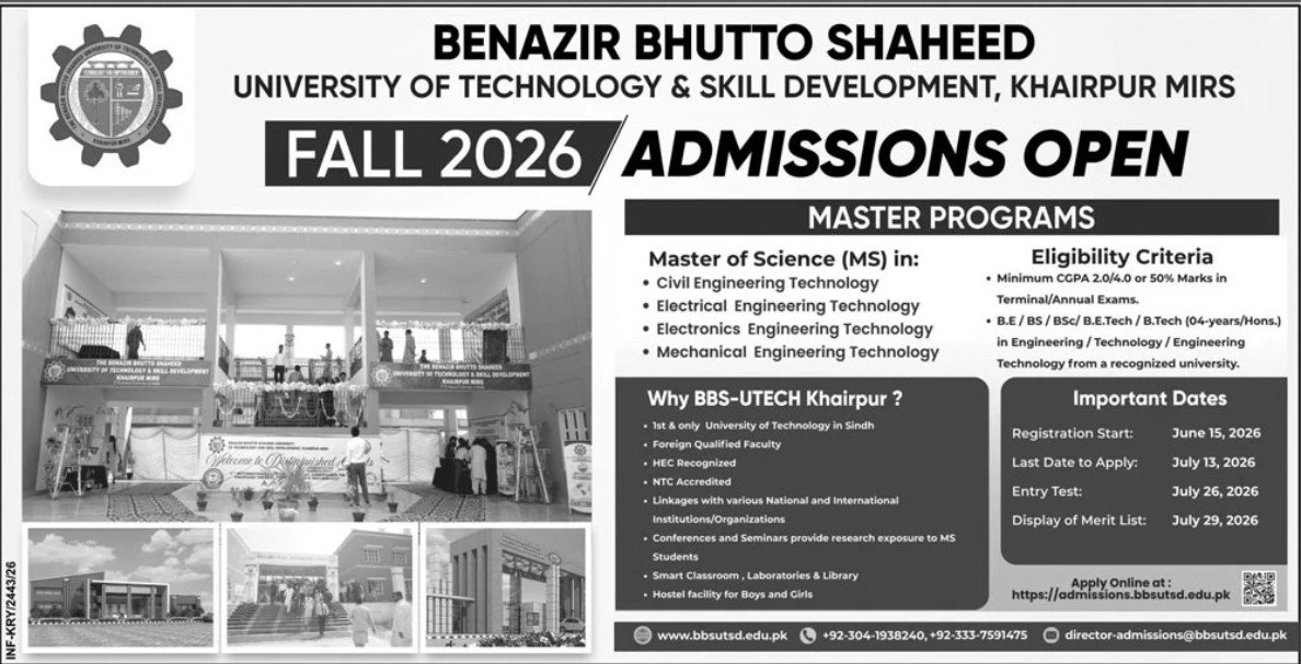 Admission Open in Benazir Bhutto University University of te — original advertisement