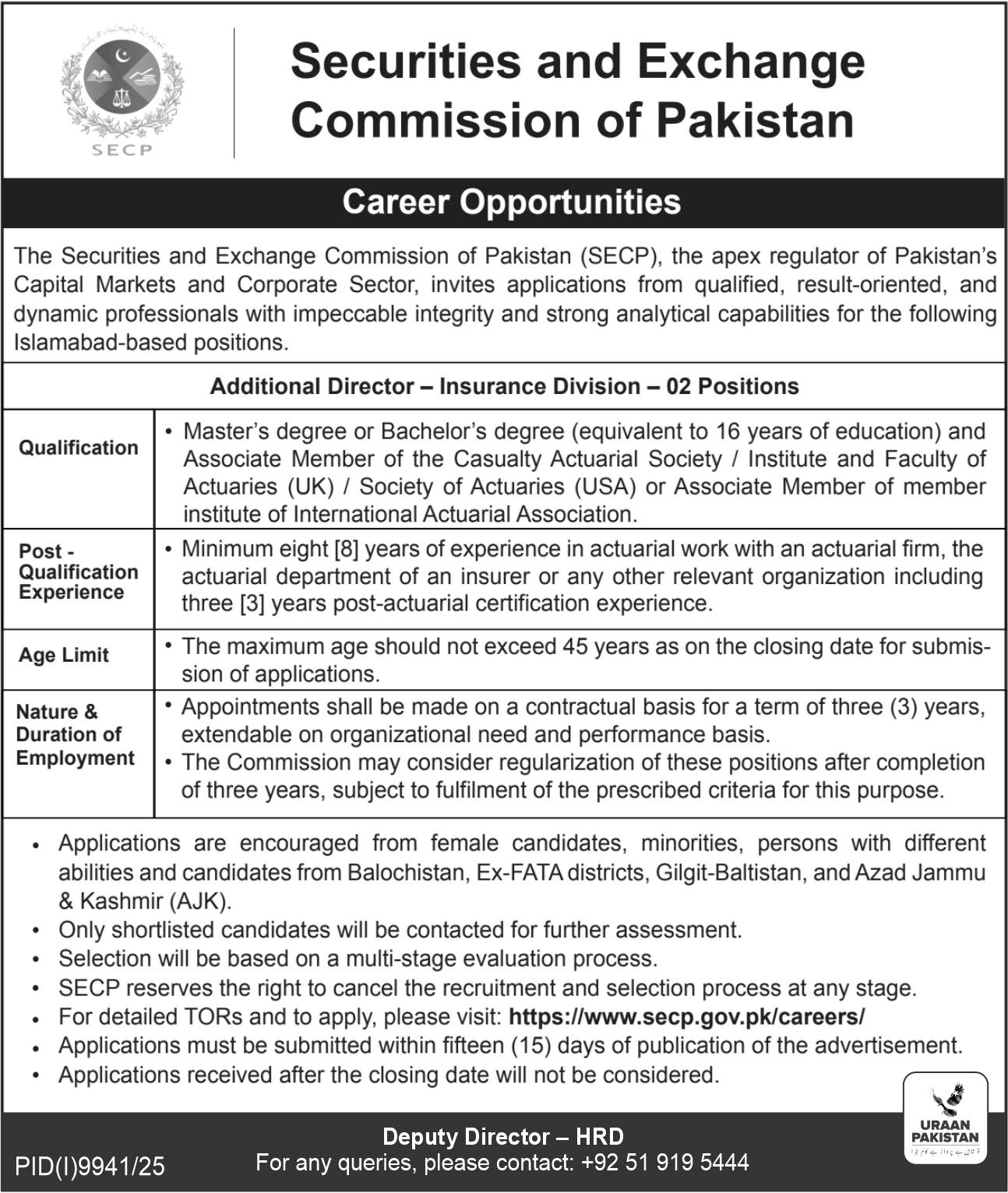 Securities & Exchange Commission Of Pakistan SECP Job 2026 — original advertisement