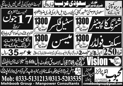 Shuttring Carpanter And Steel Fixer Jobs in Saudi Arabia — original advertisement