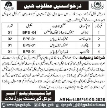 Local Government Board Kalat Jobs 2026 — original advertisement