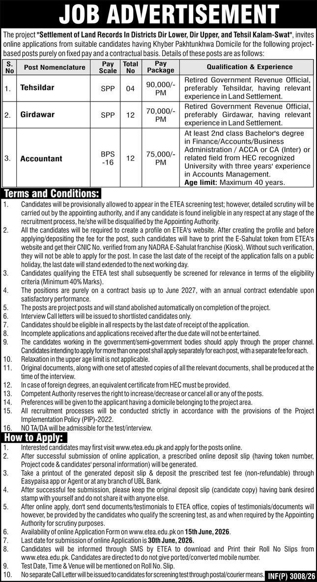 Settlement Of Land Records In District Dir Lower Jobs 2026 — original advertisement