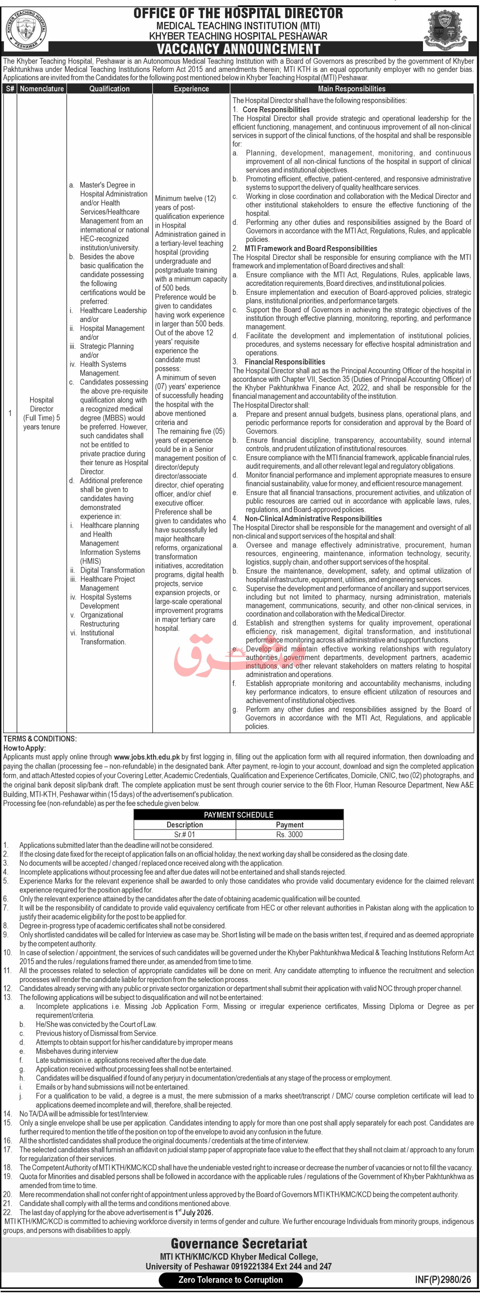 Medical Teaching Institution MTI Peshawar Job 2026 — original advertisement