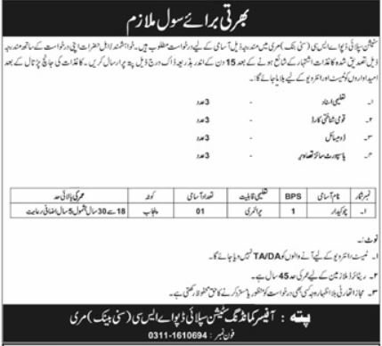 Station Supply Depot Murree Job 2026 — original advertisement
