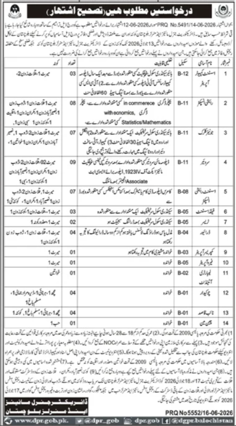 Director General Mines And Minerals Quetta Jobs 2026 — original advertisement