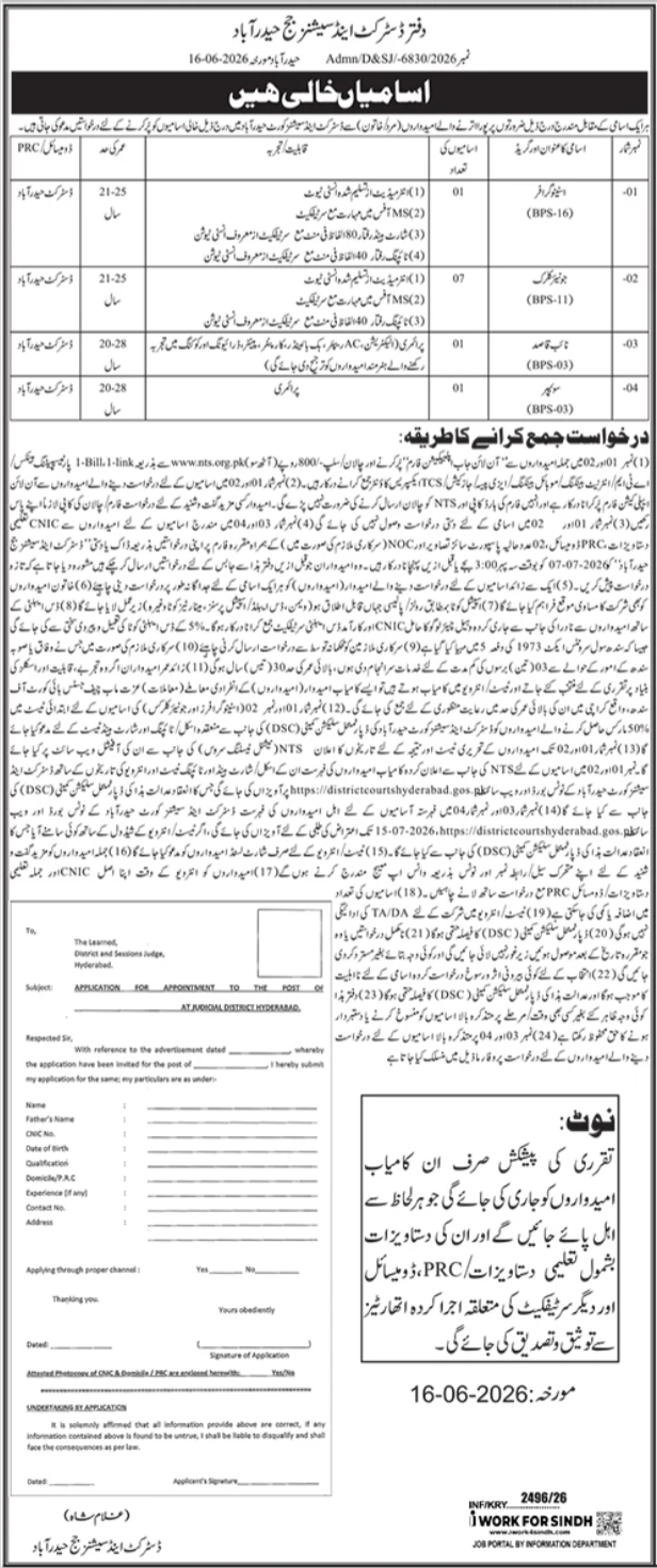 District & Session Judge Office Hyderabad Jobs 2026 — original advertisement