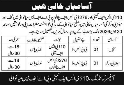 Pakistan Army 10 DSF Company Mianwali Jobs 2026 — original advertisement