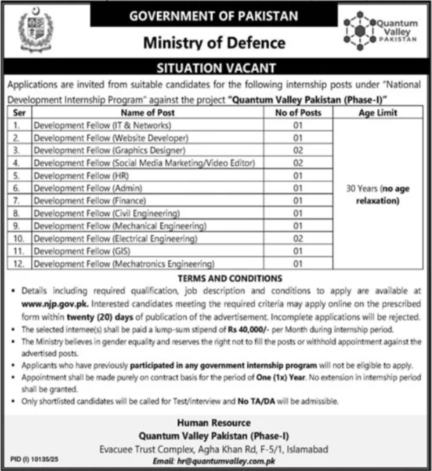 Ministry Of Defence Islamabad Jobs 2026 — original advertisement