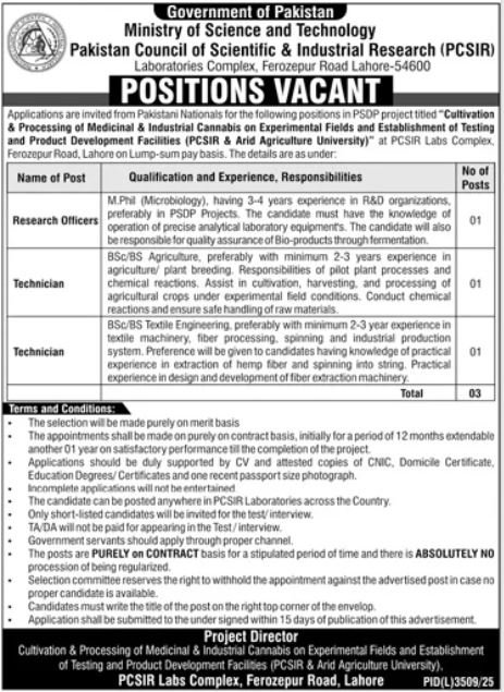 Ministry Of Science And Technology MOST Lahore Jobs 2026 — original advertisement