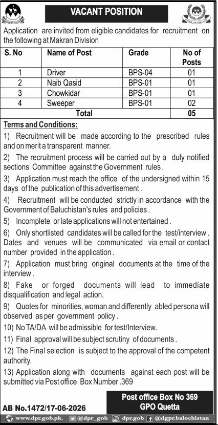 Government Organization Quetta Jobs 2026 — original advertisement