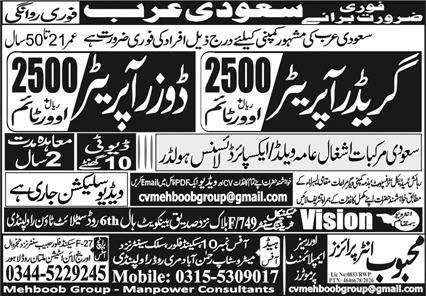 Grader Operator & Dozer Operator Jobs 2026 In Saudi Arabia — original advertisement