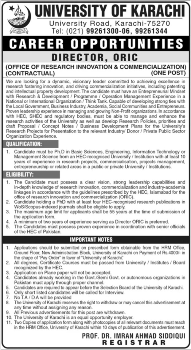 University Of Karachi UoK Job 2026 — original advertisement