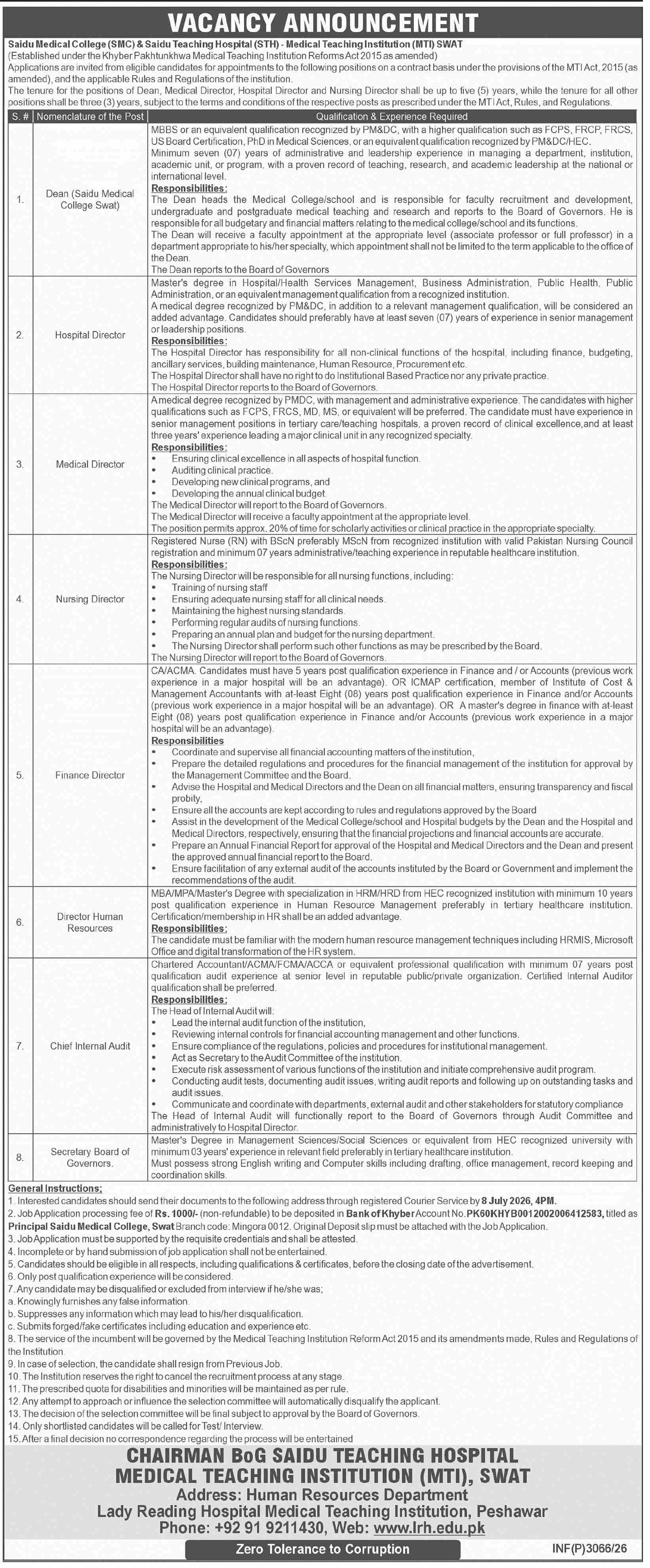 Saidu Medical College Peshawar Jobs 2026 — original advertisement