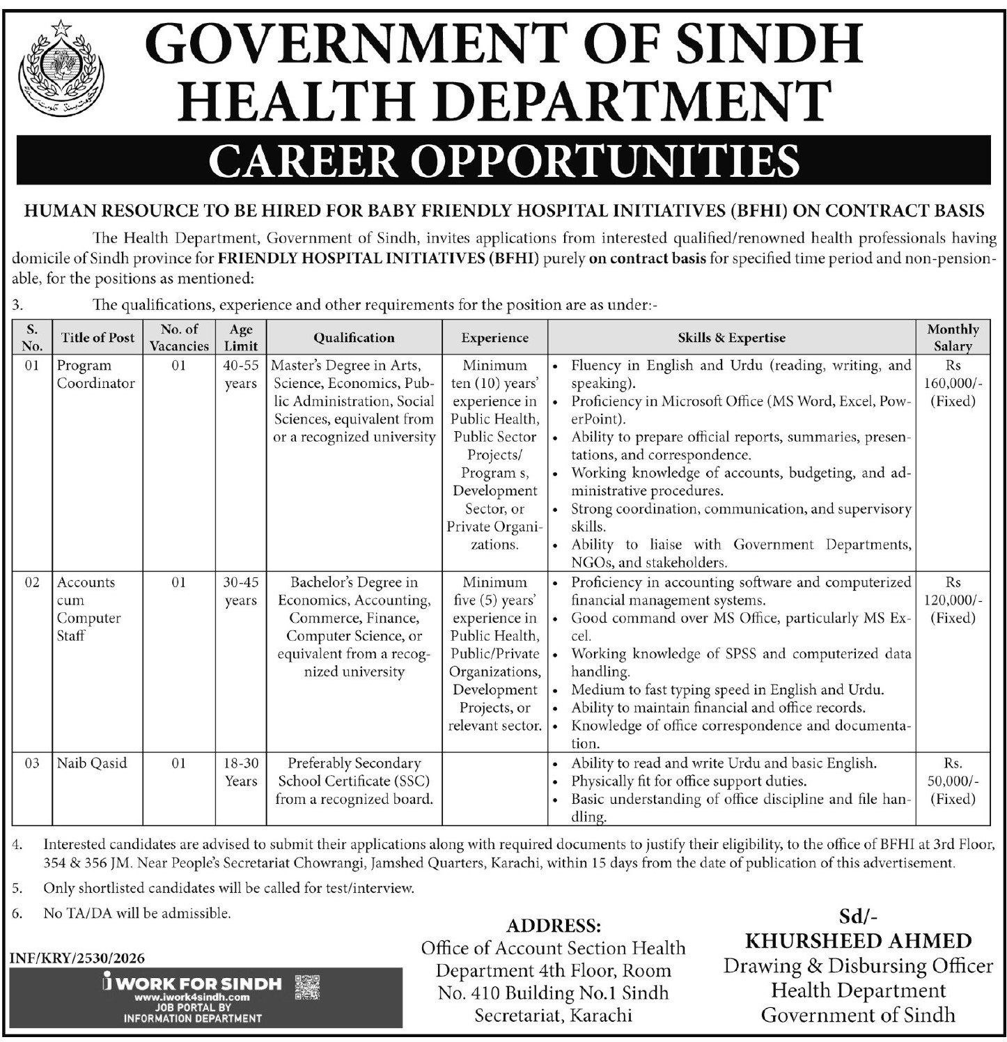 Baby Friendly Hospital Initiative BFHI Karachi Jobs 2026 — original advertisement