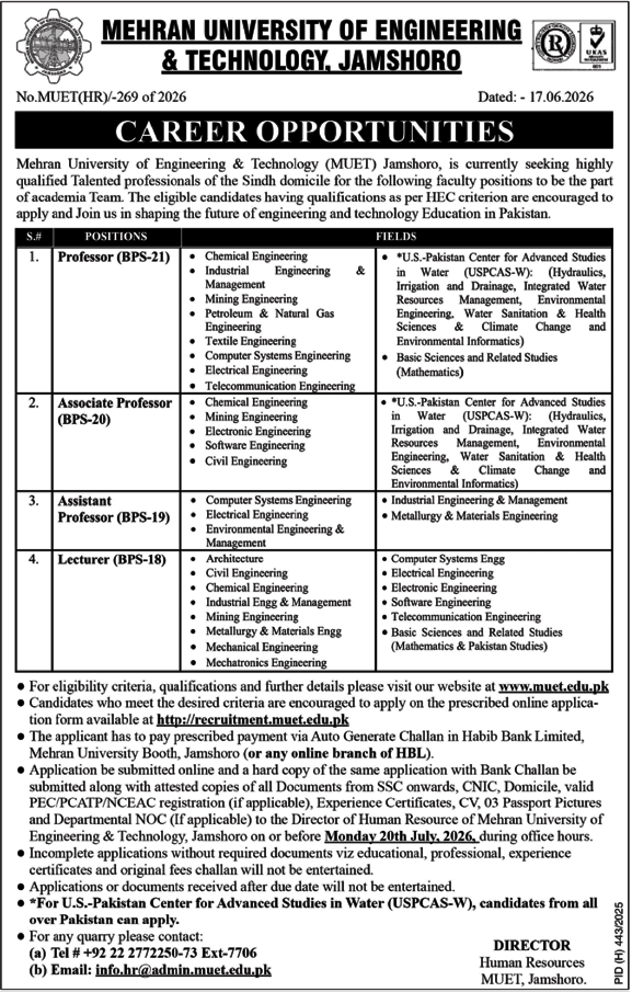 Mehran University Of Engineering Jobs 2026 — original advertisement