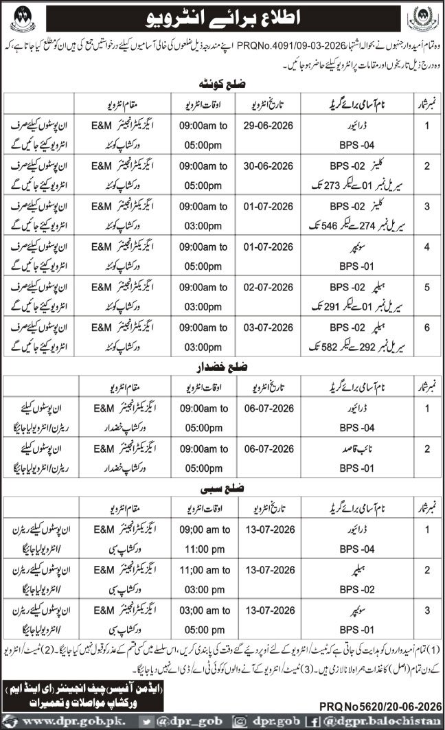 Communication And Works Department Jobs Interviews 2026 — original advertisement