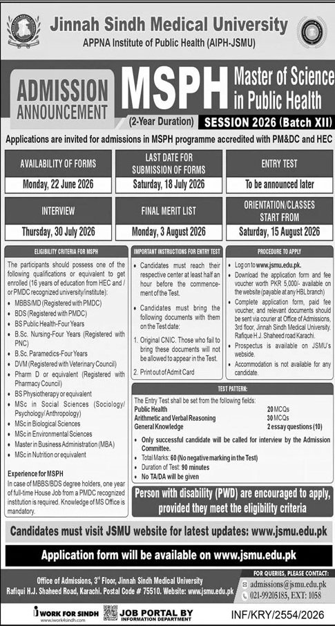 Admission Open in Jinnah Sindh Medical University — original advertisement