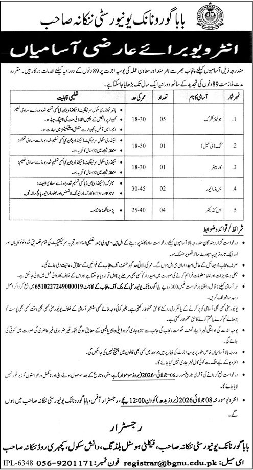 Baba Guru nanak University Nankana Sahib Jobs 2026 — original advertisement