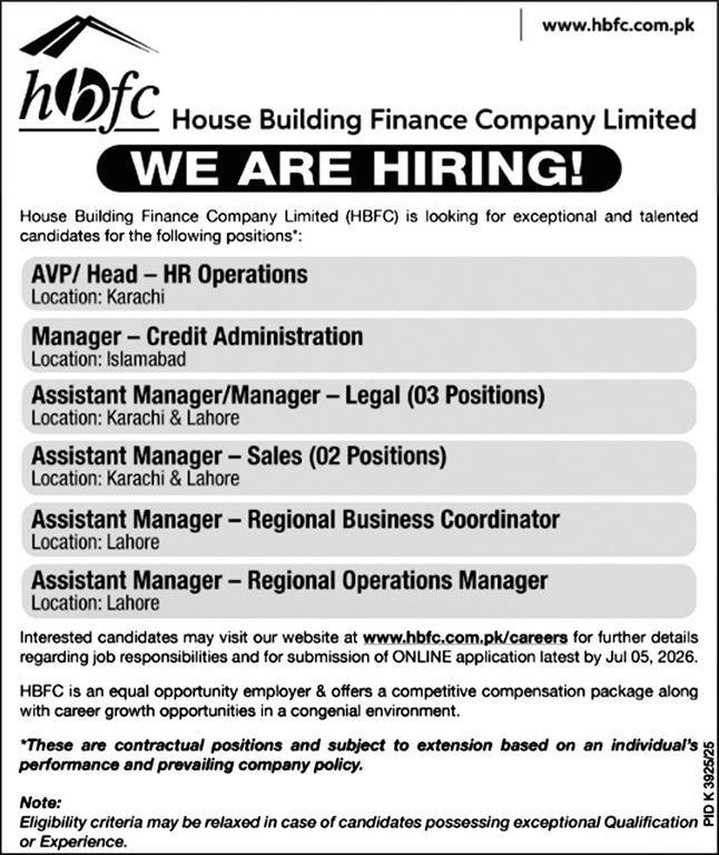 Housing Building Finance Company Limited Jobs 2026 — original advertisement