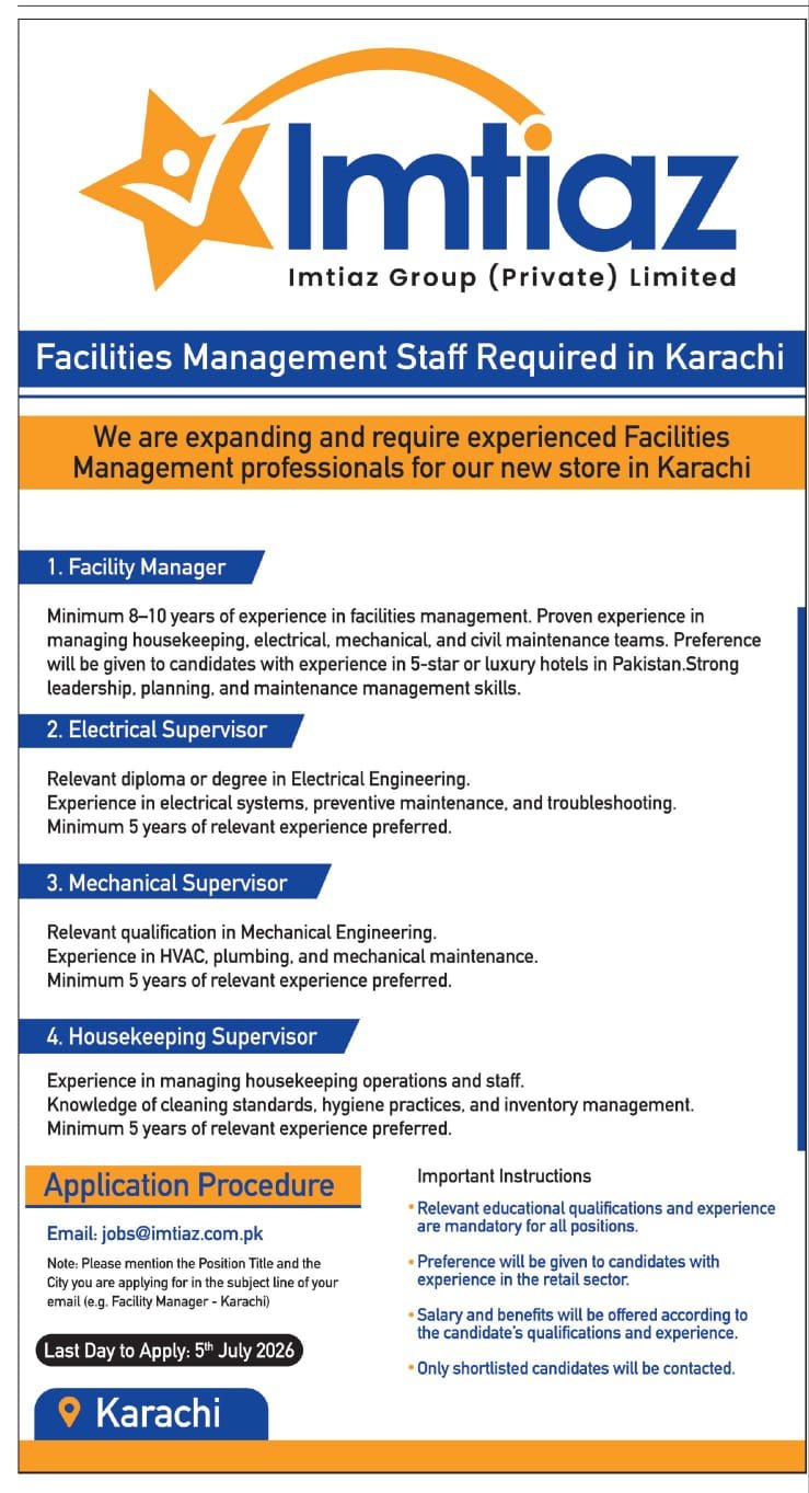 Imtiaz Group Karachi Jobs 2026 — original advertisement