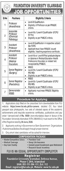 Foundation University Islamabad Jobs 2026 — original advertisement