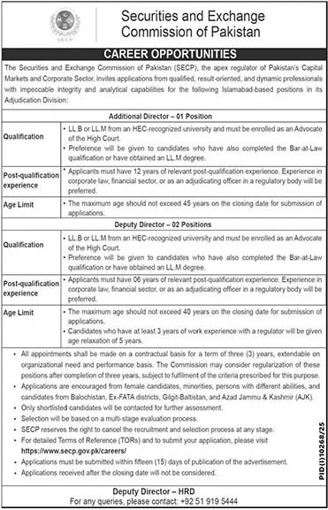 Securities & Exchange Commission Of Pakistan SECP Job 2026 — original advertisement
