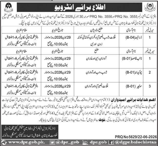 Energy Department Quetta Jobs Interview 2026 — original advertisement