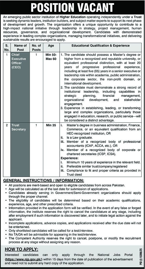 Public Sector Institution Islamabad Jobs 2026 — original advertisement
