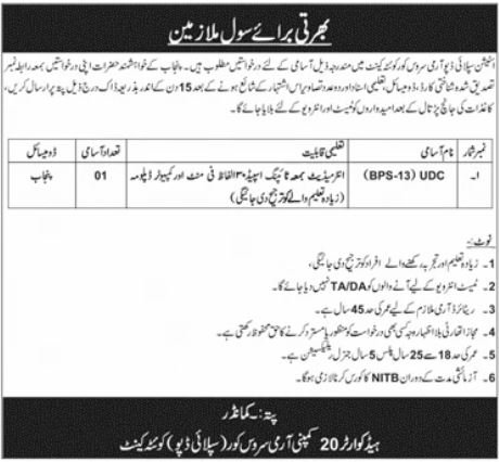 Station Supply Depot Army Service Core Quetta Cantt Job 2026 — original advertisement