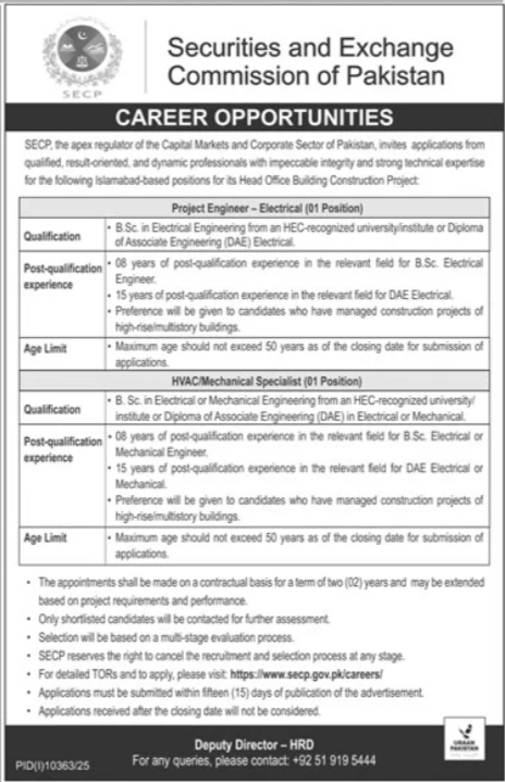 Securities & Exchange Commission Of Pakistan SECP Job 2026 — original advertisement