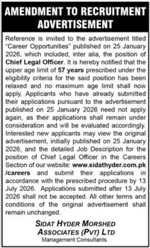 Sidat Hyder Morshed Associates Karachi Job 2026 — original advertisement