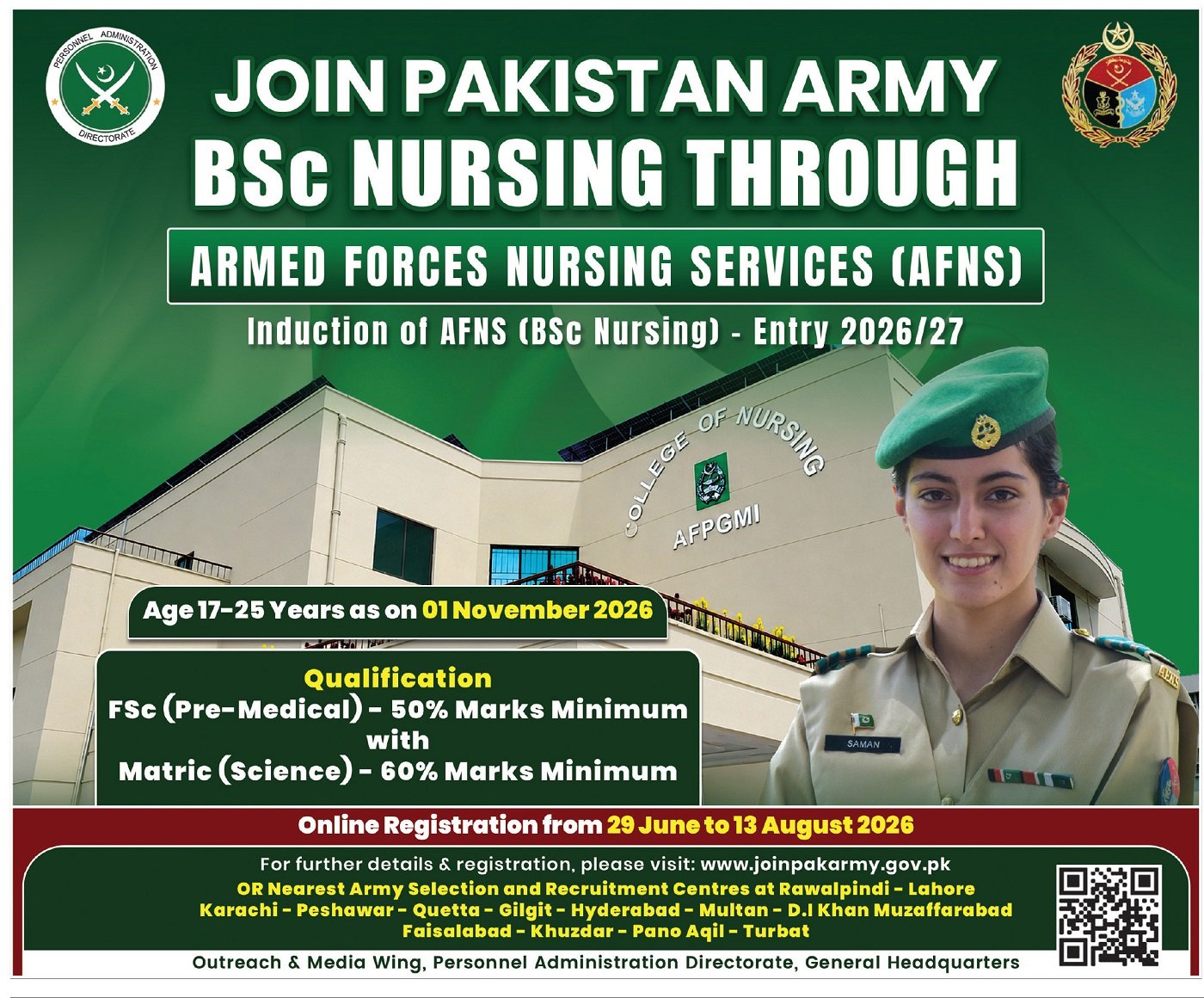 Join Pakistan Army Nursing Jobs At Pakistan Army 2026 — original advertisement