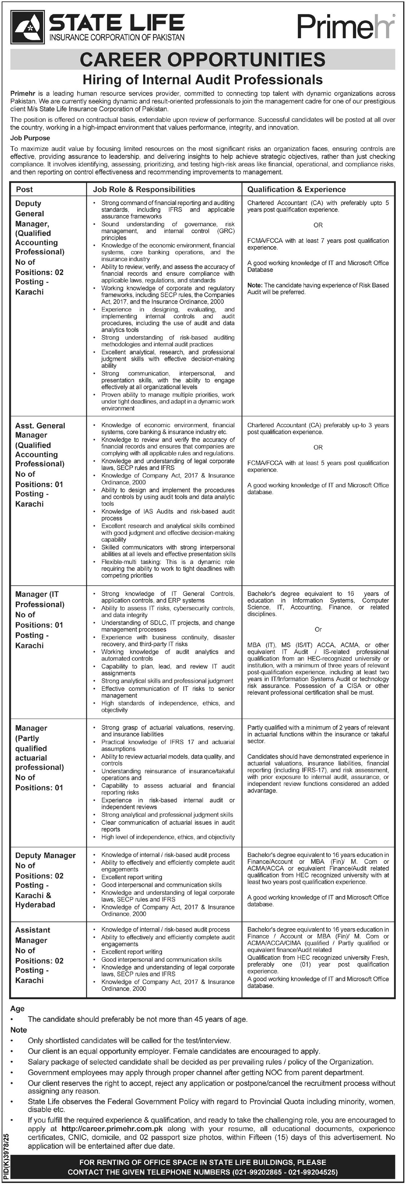 State Life Insurance Corporation Jobs 2026 — original advertisement