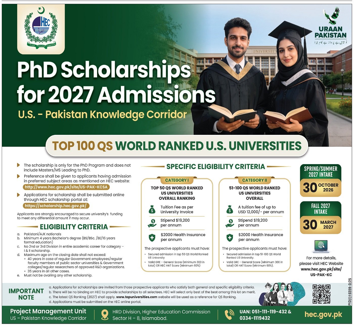 PhD Scholarships At Higher Education Commission HEC — original advertisement