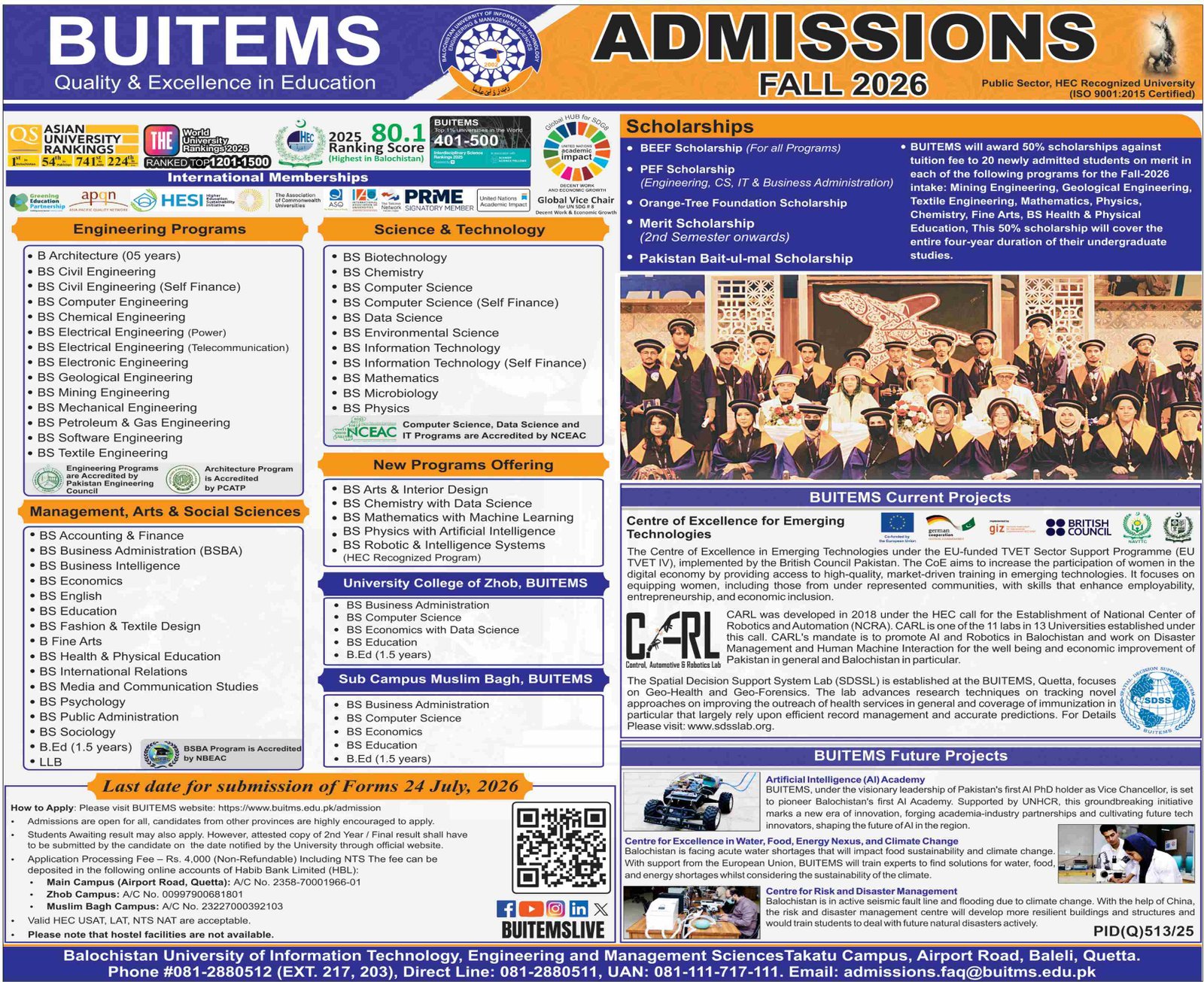 Admission Balochistan University of Information Technolog — original advertisement